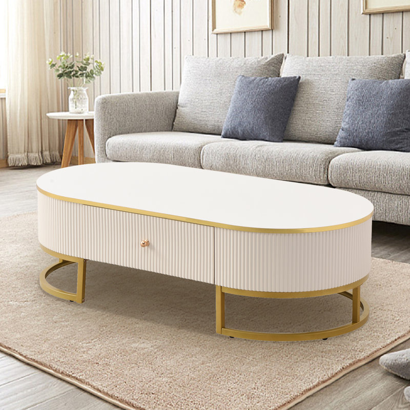 Mercer41 Modern Oval Coffee Table with Drawers | Wayfair